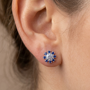 Celestial Starburst Stud Earrings in 925 sterling silver – angle view