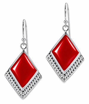 Black Onyx Textured Square Drop Earrings in 925 sterling silver – additional view