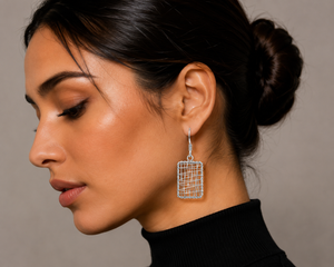 Auréline Woven Grid Drop Earrings in 925 sterling silver – angle view