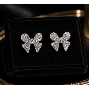 Crystal Bow Push Back Stud Earrings in 925 sterling silver – side view