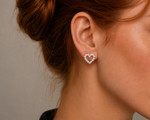 Celestial Heart Open Pavé Stud Earrings in 925 sterling silver – additional view