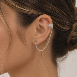 Celestial Orbit Ear Cuff Chain Earring in 925 sterling silver – angle view