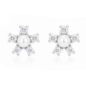 Celestial Pearl Blossom Stud Earrings in 925 sterling silver – additional view