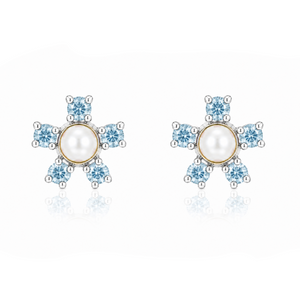 Celestial Pearl Blossom Stud Earrings in 925 sterling silver – side view