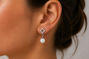 Celestial Pearl Gemstone Drop Earrings in 925 sterling silver – angle view