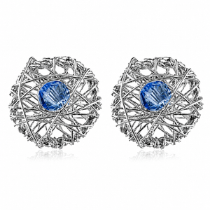 Celestial Weave Blue Crystal Nest Stud Earrings in 925 sterling silver – main view