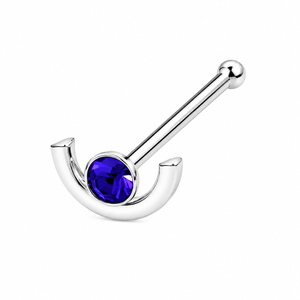 Crescent Crystal Nose Bone Stud in 925 sterling silver – side view