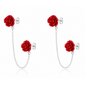 Crimson Rose Double Stud Chain Earrings in 925 sterling silver – main view