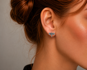 Dragonfly Whisper Stud Earrings in 925 sterling silver – angle view