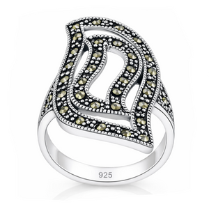 Elysian Leaf Marcasite Ring in 925 sterling silver – main view