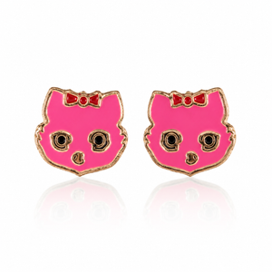 Whimsical Kitty Face Enamel Stud Earrings in 925 sterling silver – additional view