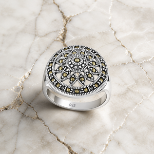Marcasite Bohemian Cutout Ring in 925 sterling silver – side view