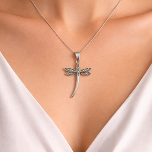 Marcasite Dragonfly Pendant in 925 sterling silver – angle view