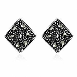 Noir Marcasite Geometric Stud Earrings in 925 sterling silver – main view