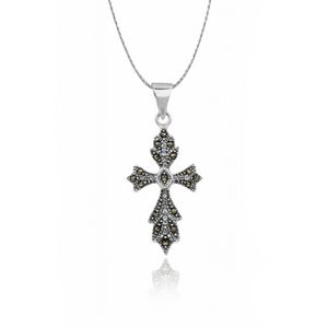 Marcasite Gothic Cross Pendant in 925 sterling silver – side view