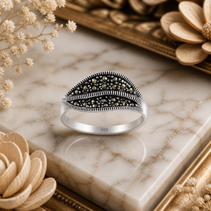 Marcasite Medium Leaf Ring in 925 sterling silver – side view