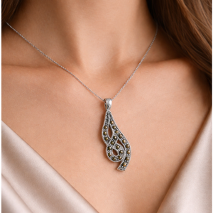 Marcasite Twist Pendant in 925 sterling silver – angle view
