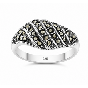 Marcasite Wavy Stripe Band Ring in 925 sterling silver – main view
