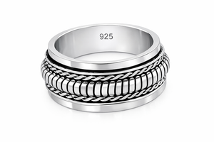 Braided & Ribbed Spinner Ring in 925 sterling silver – main view