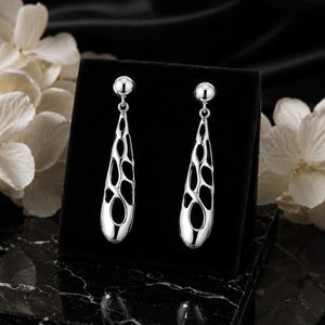 Open Teardrop Sculpted Earrings in 925 sterling silver – side view