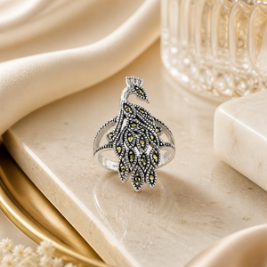 Peacock Marcasite Ring in 925 sterling silver – side view