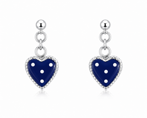 Polka Dot Heart Dangle Earrings in 925 sterling silver – angle view
