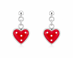 Polka Dot Heart Dangle Earrings in 925 sterling silver – side view