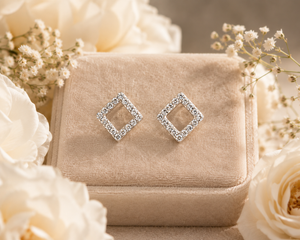 Radiant Diamond Frame Stud Earrings in 925 sterling silver – additional view