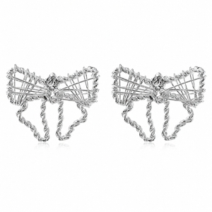 Silver Filigree Ribbon Bow Stud Earrings in 925 sterling silver – main view