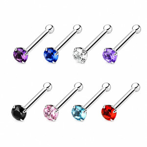 Round Crystal Nose Pin Stud in 925 sterling silver – main view