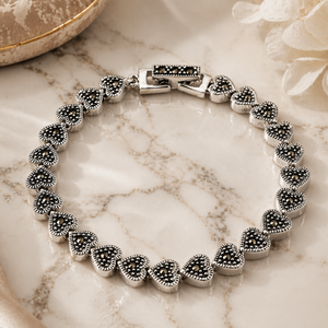 Marcasite Heart Link Bracelet in 925 sterling silver – side view