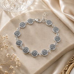 Round Floral Cut-Out Bracelet in 925 sterling silver – side view