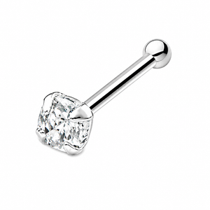 Square Crystal Nose Bone Stud in 925 sterling silver – side view