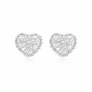 Sterling Silver Woven Heart Stud Earrings in 925 sterling silver – main view