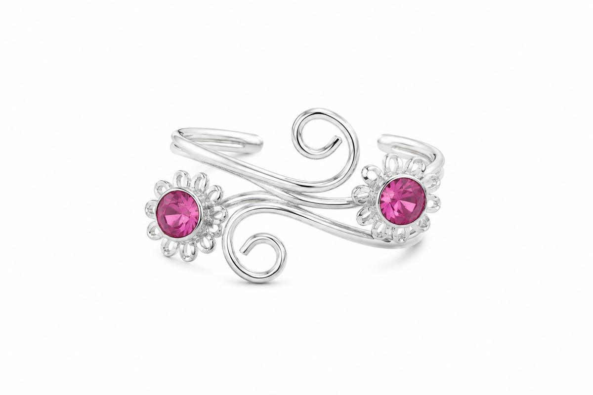 Luxury Double Blossom Swirl Toe Ring in 925 sterling silver – additional view