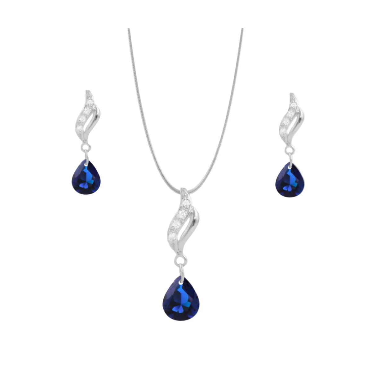 Sterling Silver Twisted Drop Pendant and Earring Set with Teardrop Cubic Zirconia
