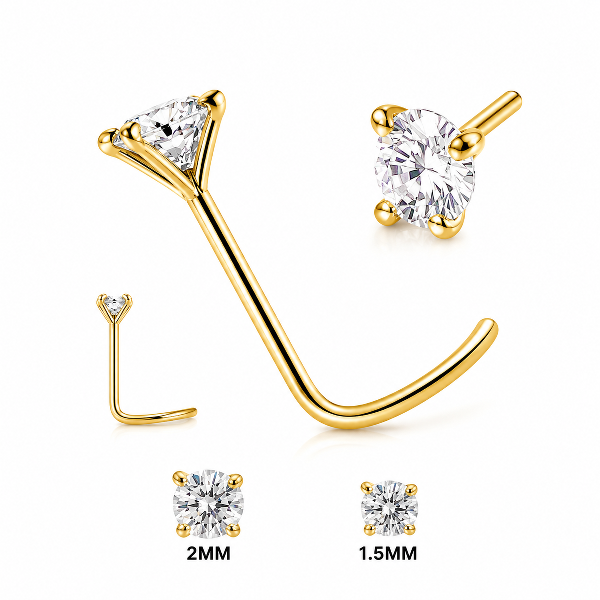 14K Gold Lab Diamond Nose Screw Stud in 925 sterling silver – main view
