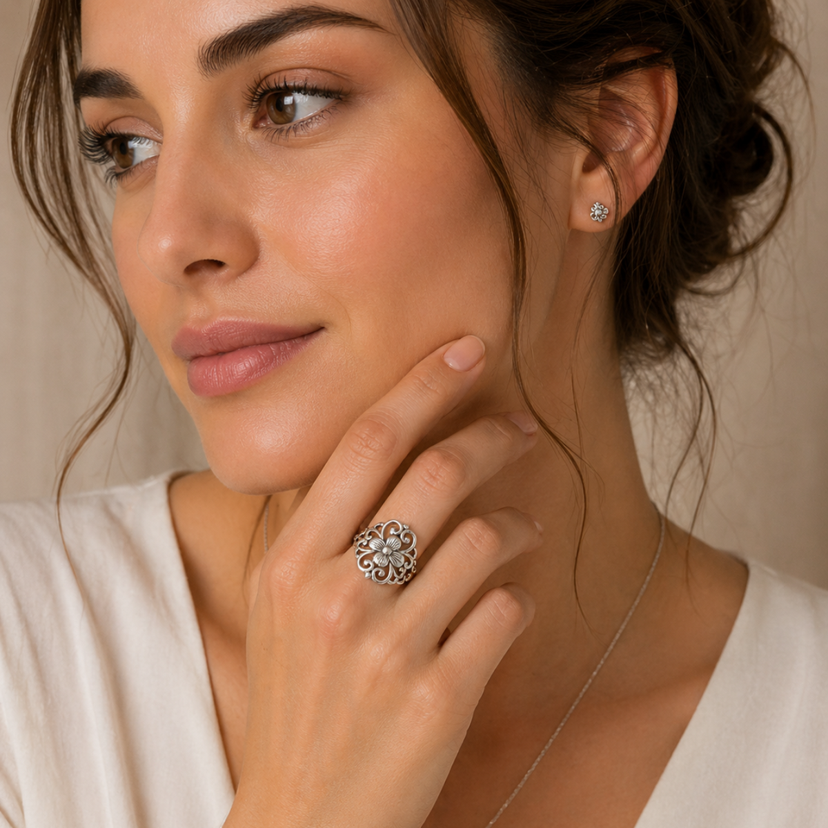 Floral Filigree Flower Ring
