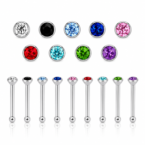 2mm Round Crystal Glue-Set Nose Stud in 925 sterling silver – main view