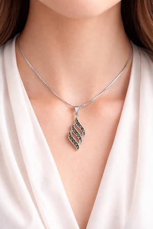 Marcasite Three-Wave Pendant in 925 sterling silver – angle view