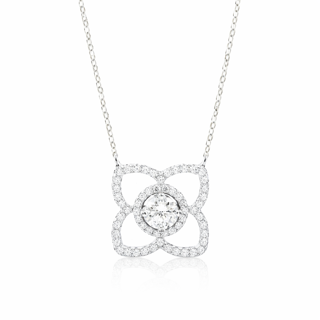 Flower Solitaire Necklace in 925 sterling silver – main view