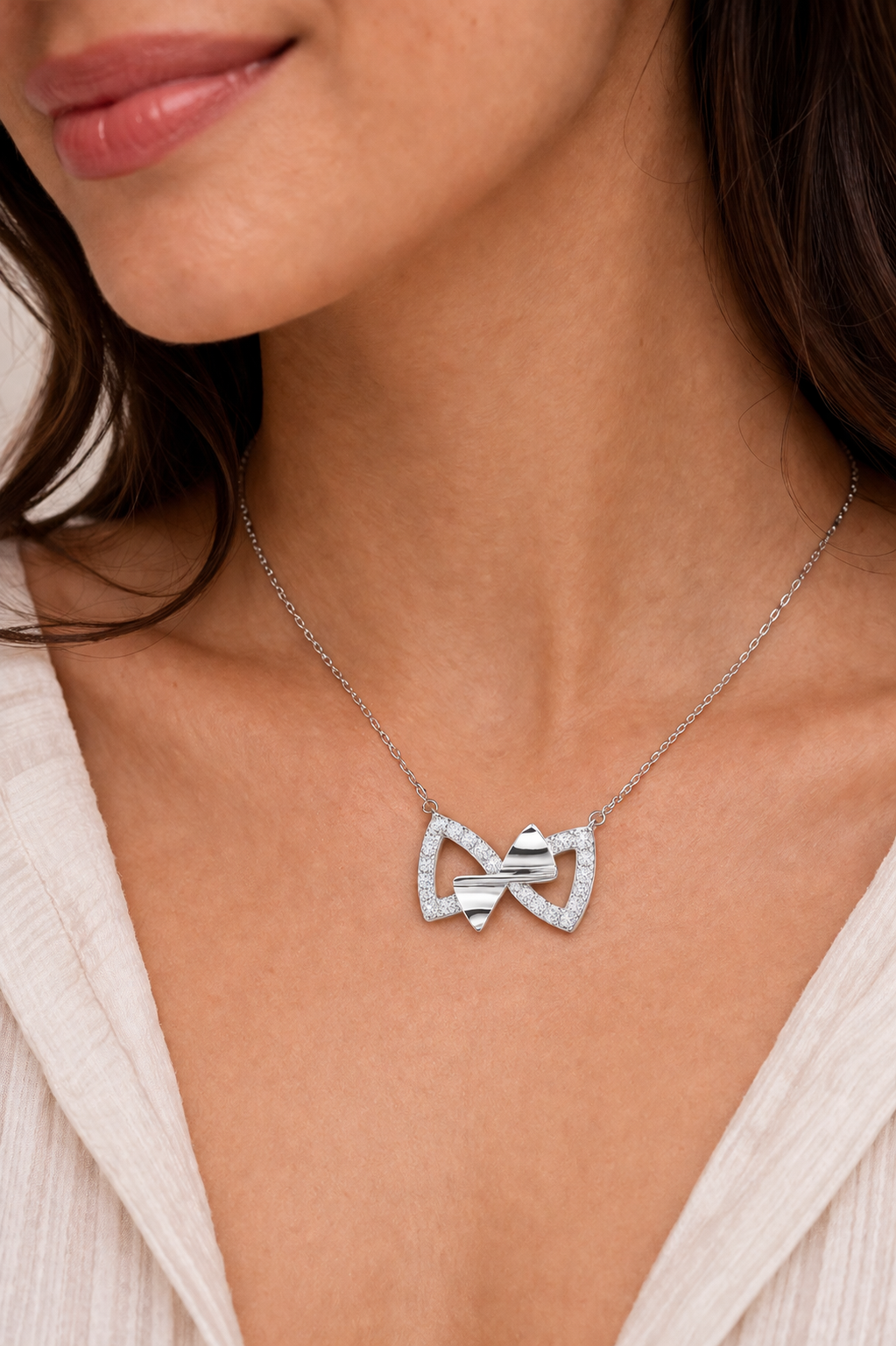 Double Bow Necklace in 925 sterling silver – angle view