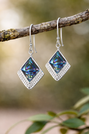 Black Onyx Textured Square Drop Earrings in 925 sterling silver – additional view