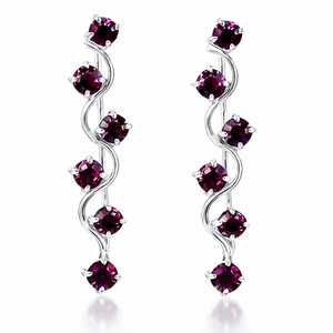925 Sterling Silver Star Branch Climber Earrings with Burgundy Zircons – main view