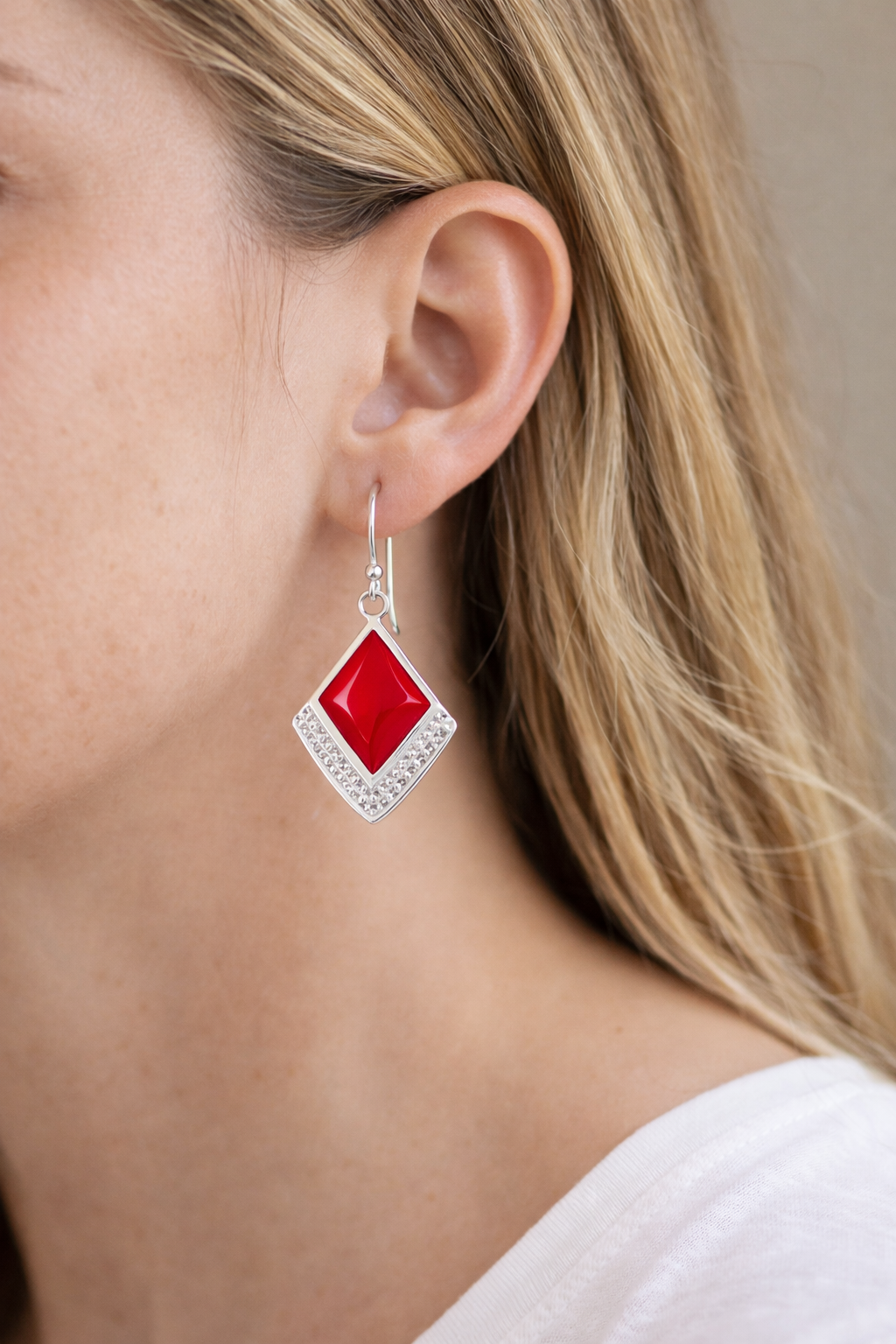 Black Onyx Textured Square Drop Earrings in 925 sterling silver – additional view