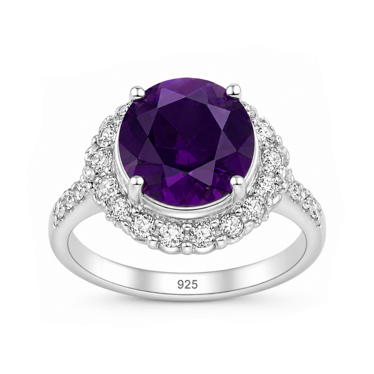 Amethyst Double Halo Ring in 925 sterling silver – main view