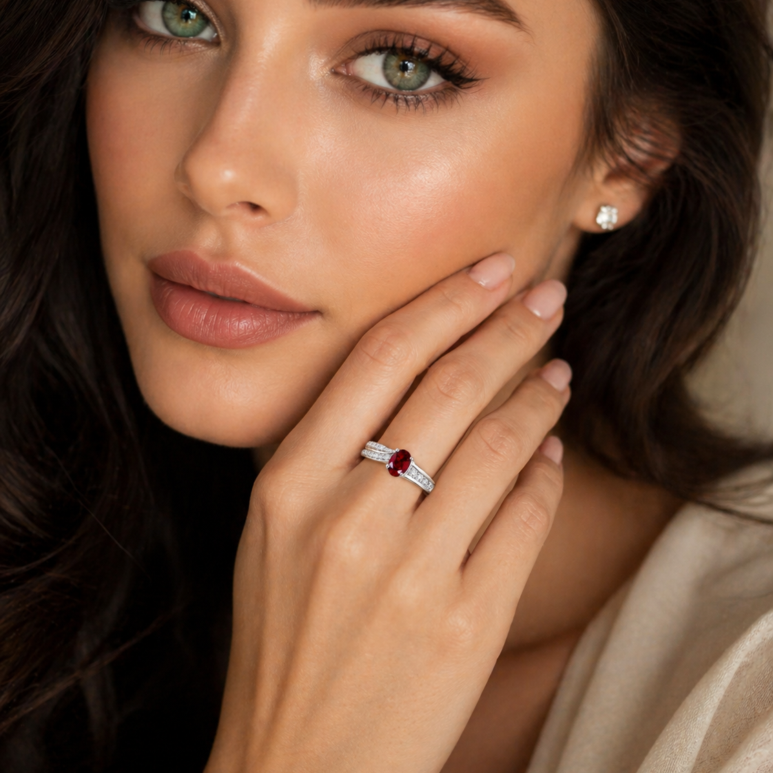 Aurora Ruby-Inspired Oval Crystal Ring