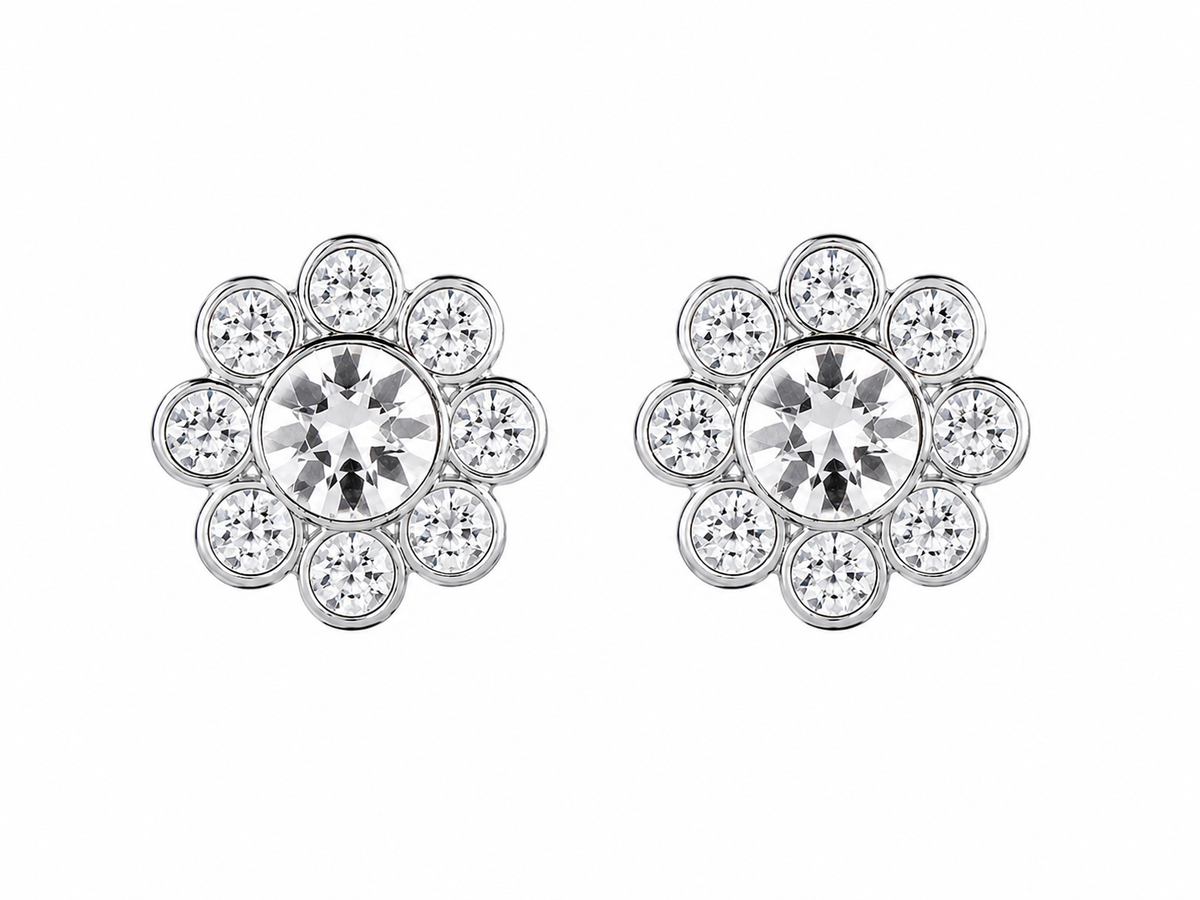 Bloom Halo Flower Stud Earrings in 925 sterling silver – additional view