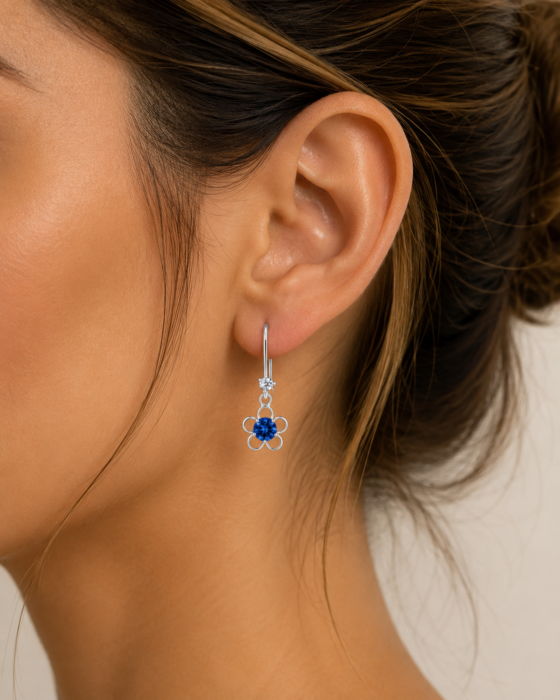 Blossom Spark Flower Drop Earrings in 925 sterling silver – angle view