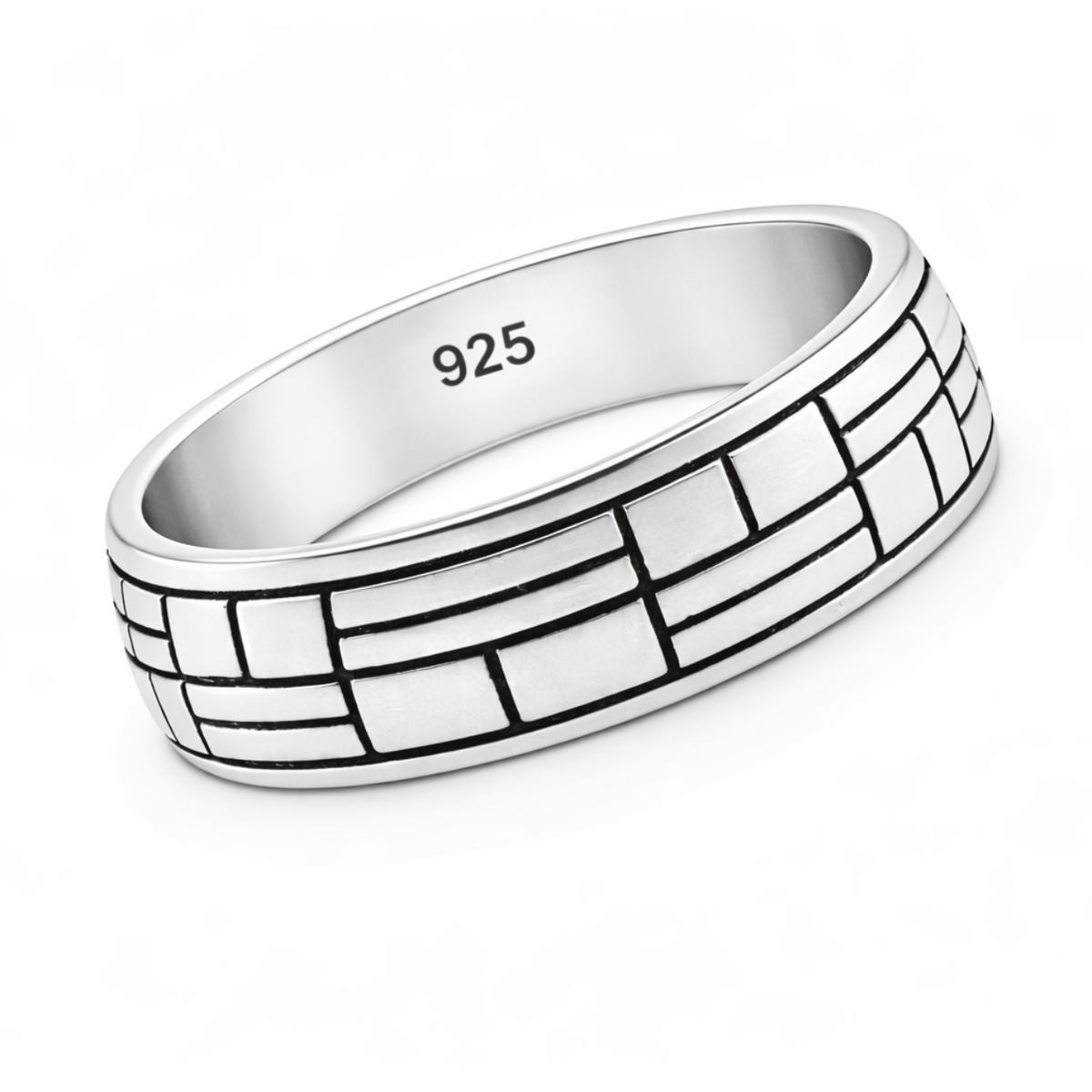 Brick Pattern Band Ring in 925 sterling silver – side view